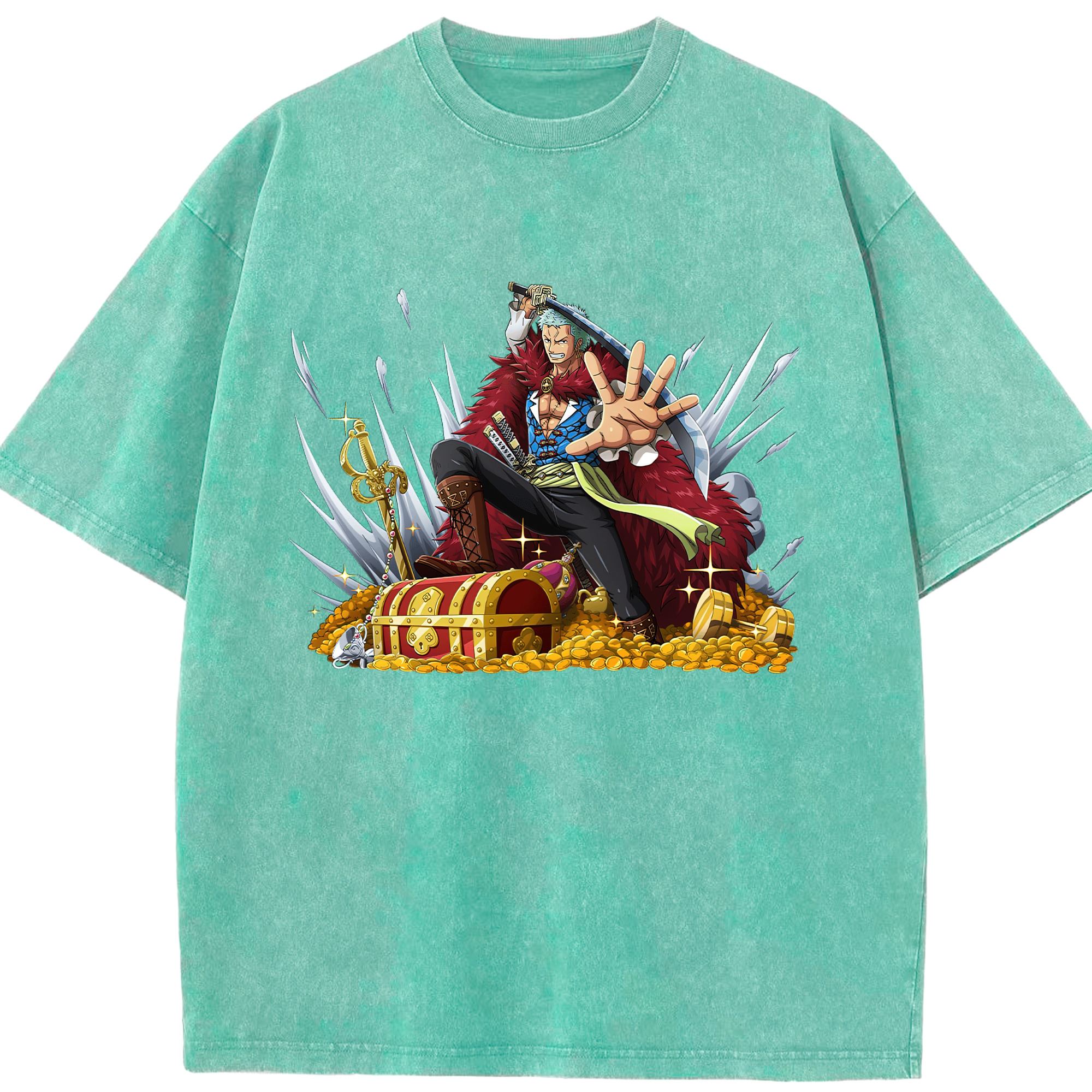 ワンピース ロロノア・ゾロ ONE PIECE Roronoa Zoro 綿100% ヴィンテージ風 半袖Tシャツ（フロントプリント）